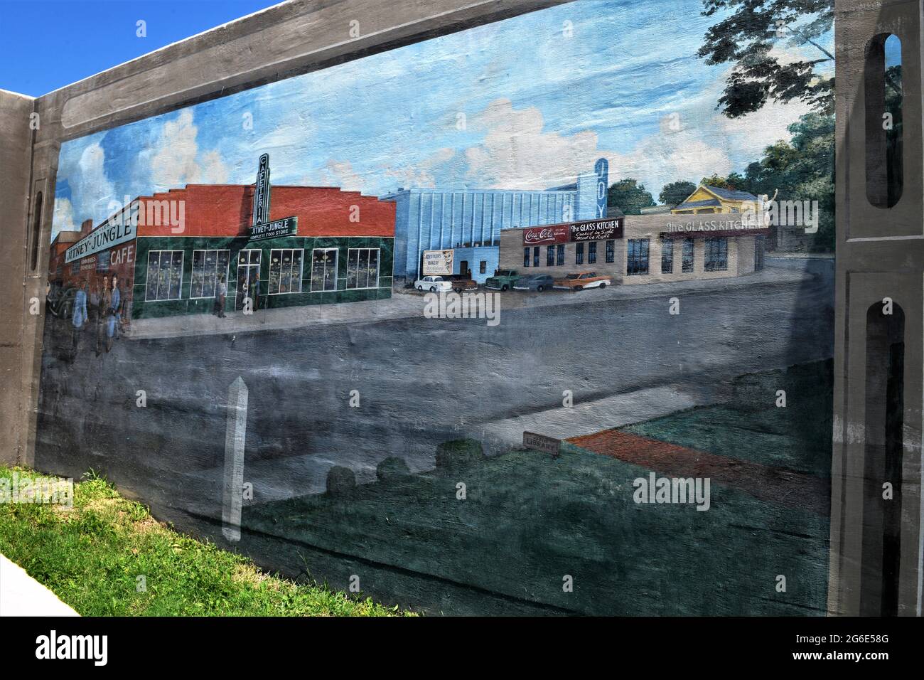 Der Jitney Jungle Mural ist Teil der Vicksburg Riverfront Murals. Stockfoto