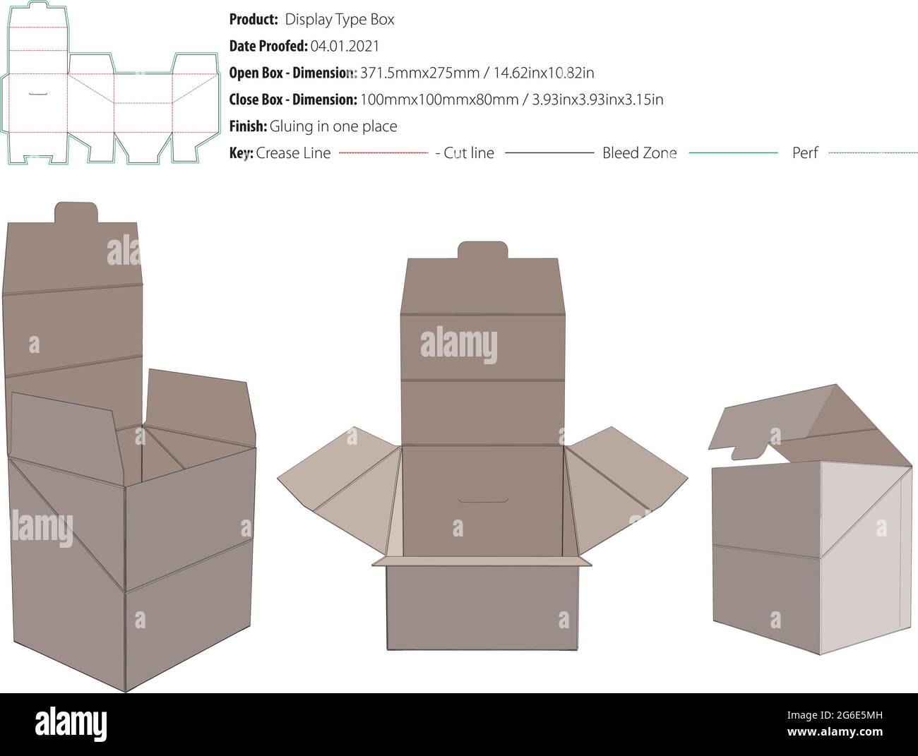 Display-Typ-Box Verpackung Design-Vorlage mit Perforation und Verriegelung kleben an einem Ort Schnappverschluss Stanzform geschnitten - Vektor Stock Vektor
