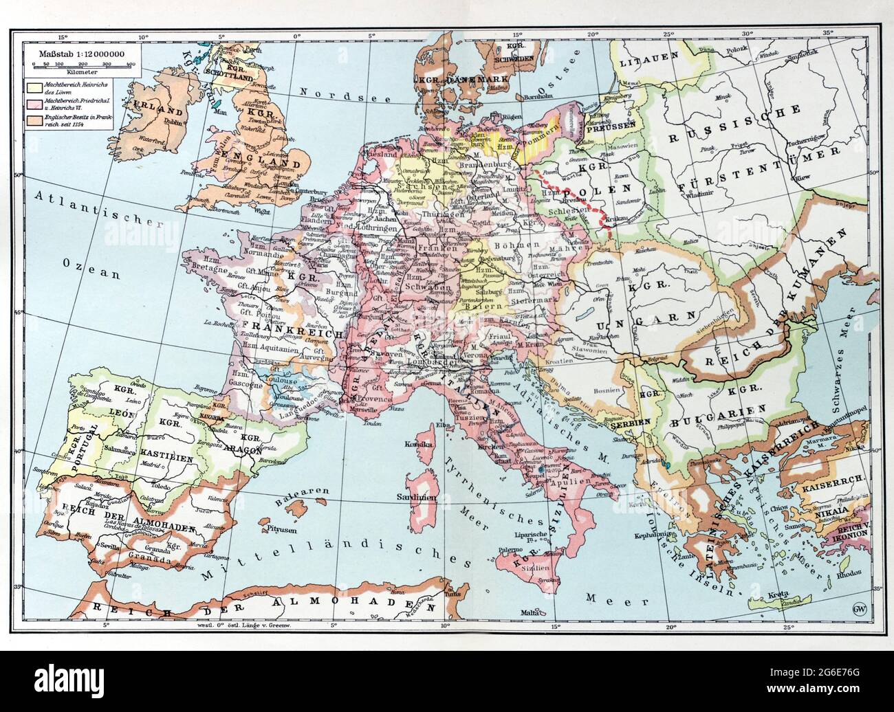Alte Europakarte um das Jahr 1200 Stockfoto