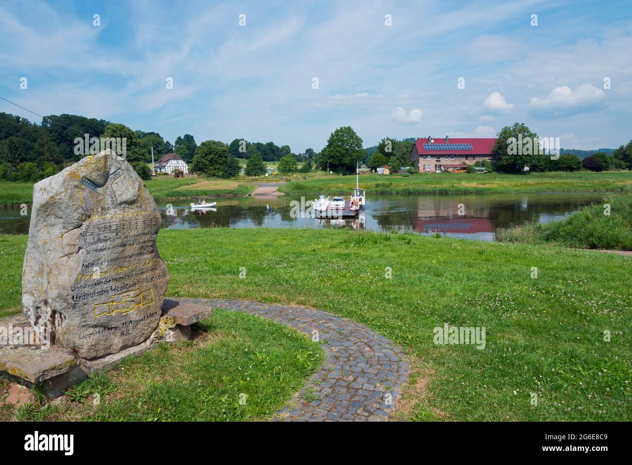 Weserstein und Gewissenruh Fähre auf der Weser, Lippoldsberg, Wesertal Gemeinde, Kreis Kassel, Hessen, Deutschland Stockfoto