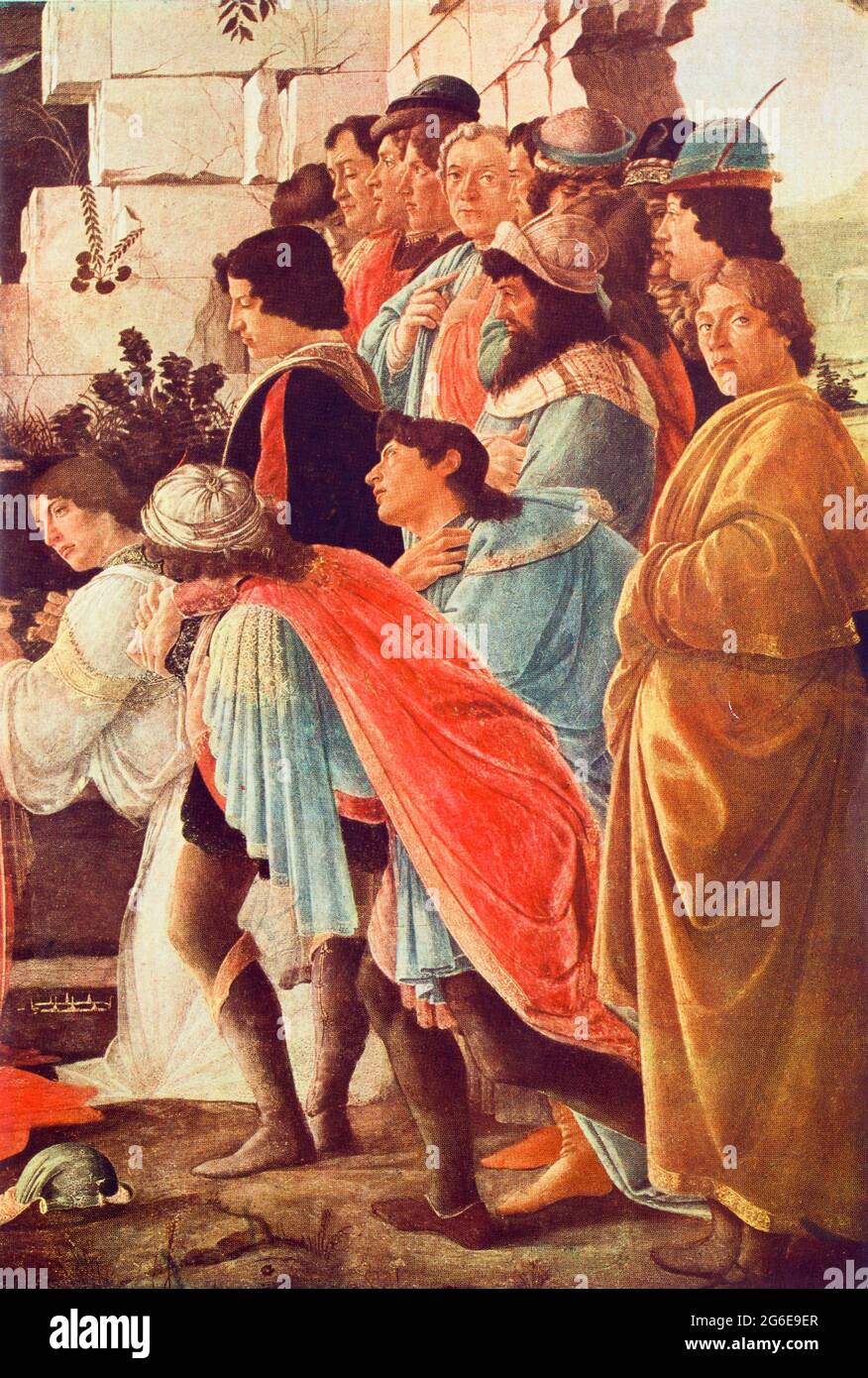 Detail einer Gruppe von angesehenen Florentinen in einem Gemälde von Sandro Botticelli, Anbetung der Könige, 1467 Stockfoto