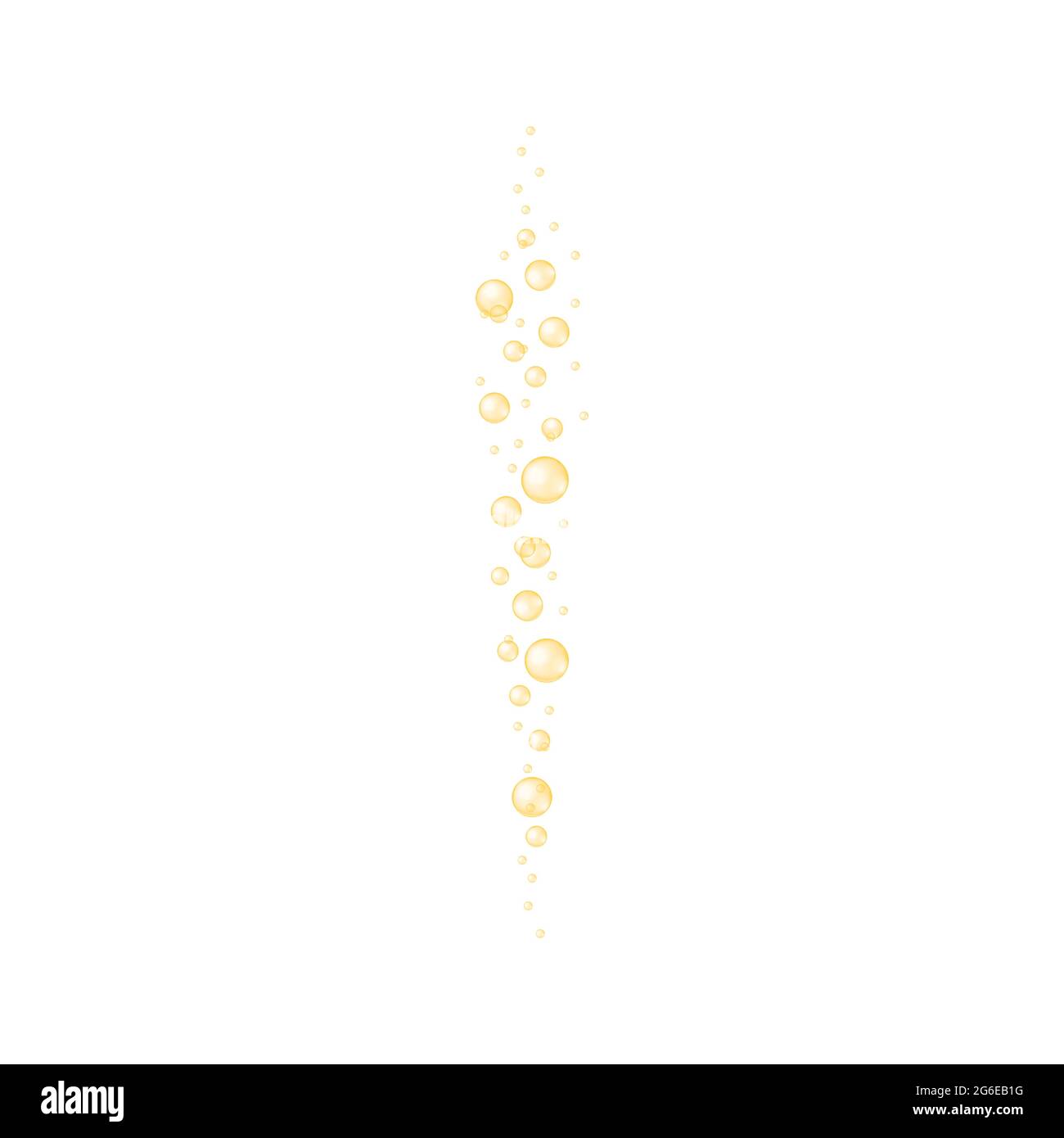Golden Bubbles Textur. Sprudelnder Wasserstrahl. Kohlensäurehaltiges Getränk Glänzende Kugeln aus Kollagen, Serum, Jojoba-Kosmetiköl, Vitamin A oder E, Omega-Fettsäuren. Vektor-realistische Darstellung. Stock Vektor