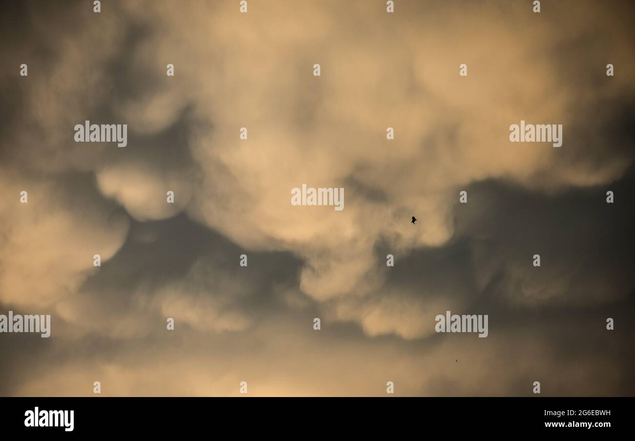 Dramatischer Orang wolkig Himmel eines appering Sturm Stockfoto