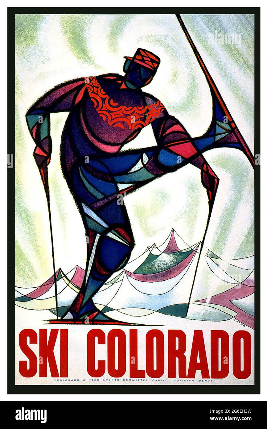 Ein Vintage-Reiseplakat zum Skifahren in Colorado Stockfoto