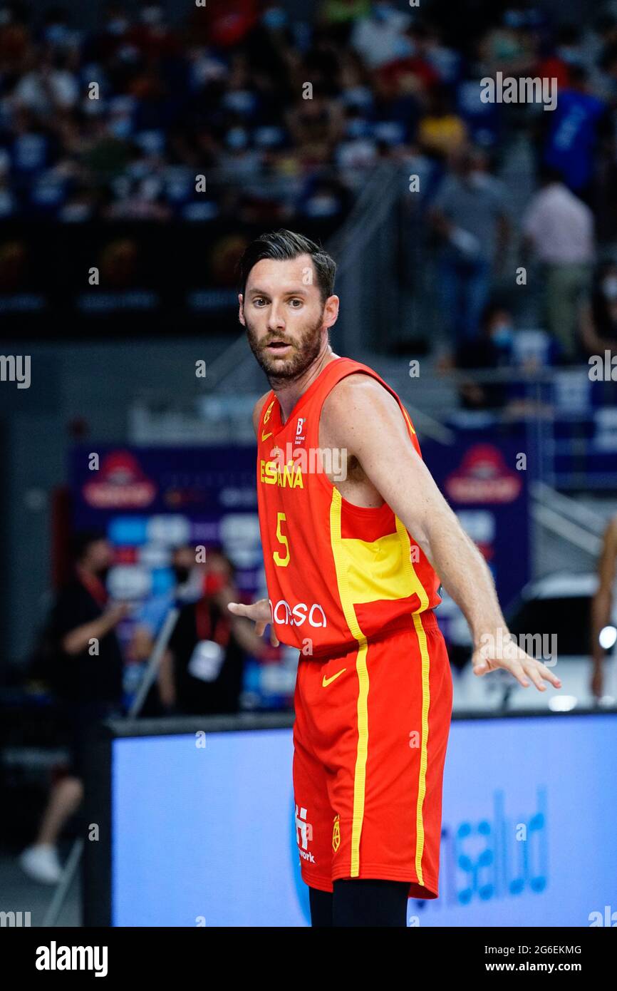 Madrid, Spanien. Juli 2021. Rudy Fernandez von Spanien in Aktion gesehen während Spanien gegen Iran Freundschaftsspiel des Basketballs im Wiznink Center in Madrid. (Foto von Francis Gonzalez/SOPA Images/Sipa USA) Quelle: SIPA USA/Alamy Live News Stockfoto