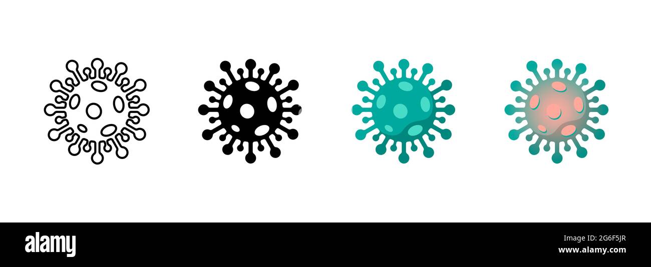 Coronavirus schwarz, grün und Gradientensymbol gesetzt. 2019-nCoV neuartiges Corona-Virus Ausbruch lineares und farbiges Zeichen. Atemwegsinfektion Krankheit und covid-19 Grippe-Epidemie Vektor eps Emblem Sammlung Stock Vektor