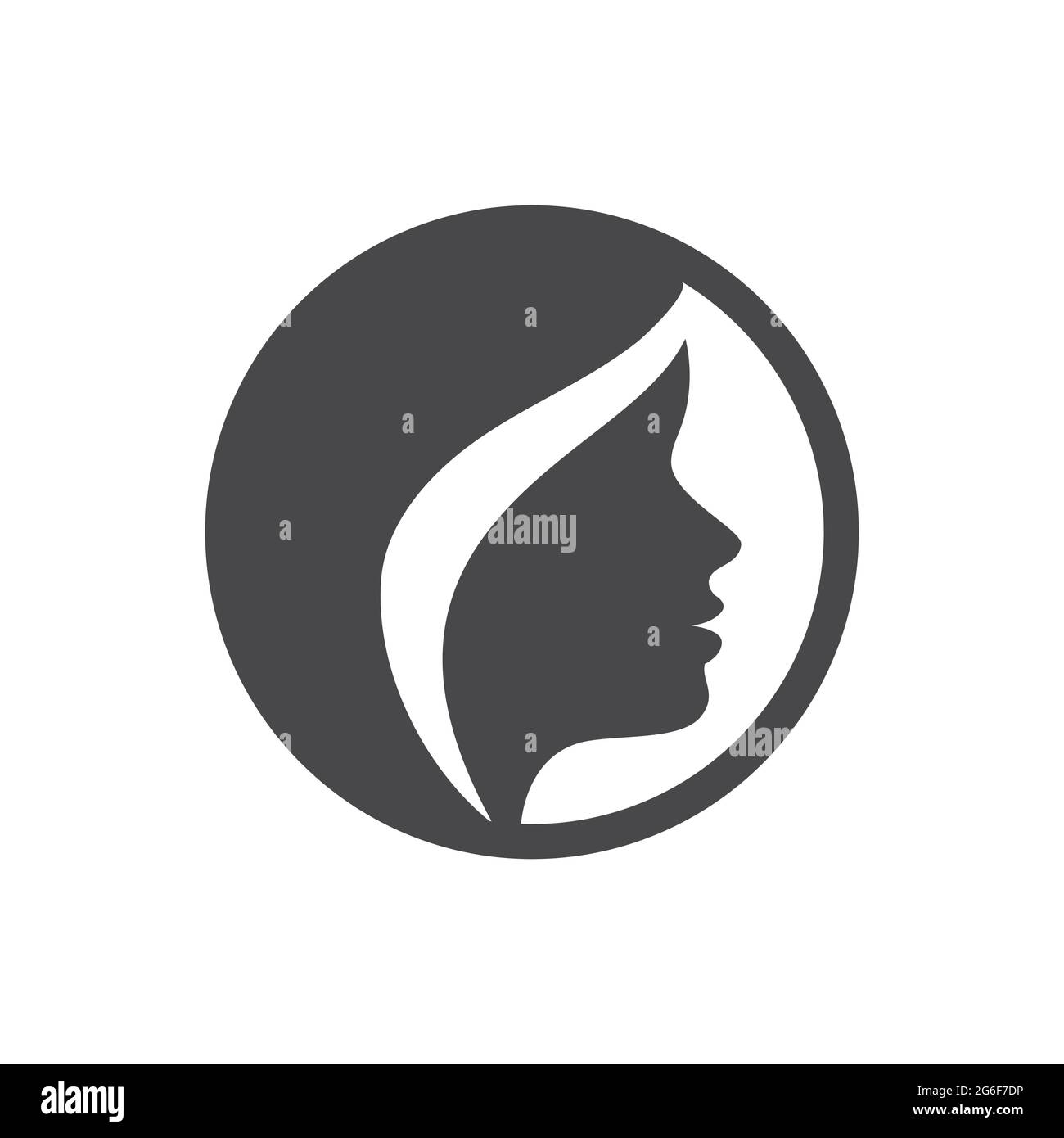 Hübsche Frau Frisur Profil Vektor-Symbol. Schöne Mädchen Haare und Gesicht Silhouette. Stock Vektor