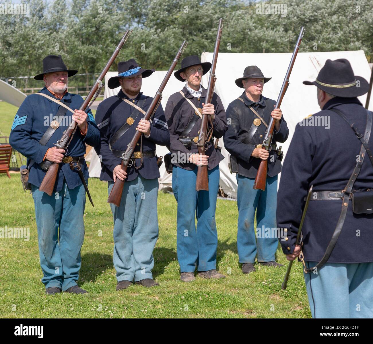 Stonham Barns History Alive Event, Living History, Suffolk, England, UK 2019 American Union Soldiers Civil war Stockfoto