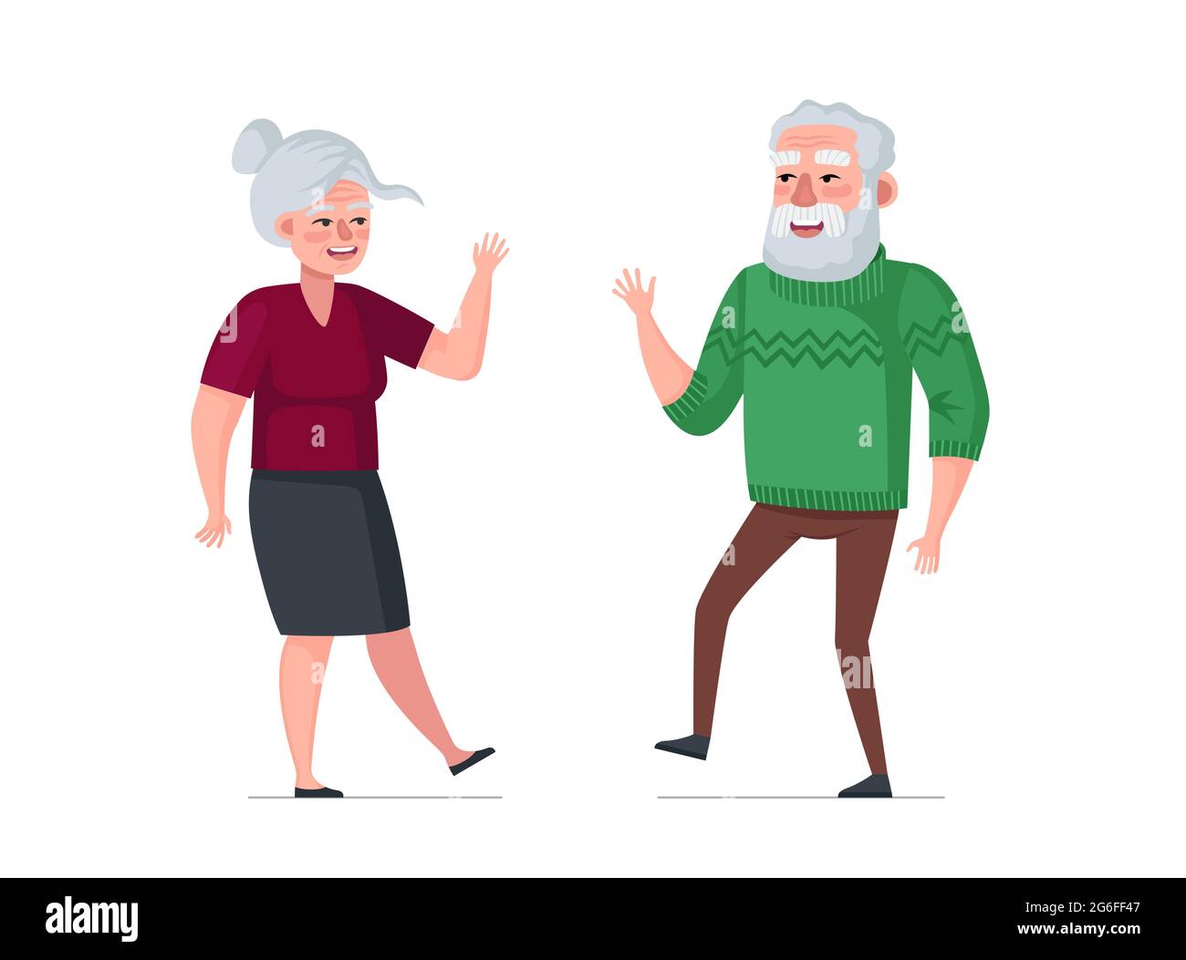 Ältere aktive fröhliche Mann und Frau Paar tanzen. Gesundes Happy-Age-Konzept. Menschen Senioren verbringen gerne Zeit zusammen auf Tanzparty. Oma und Opa feiern Hochzeit Datum Illustration Stock Vektor