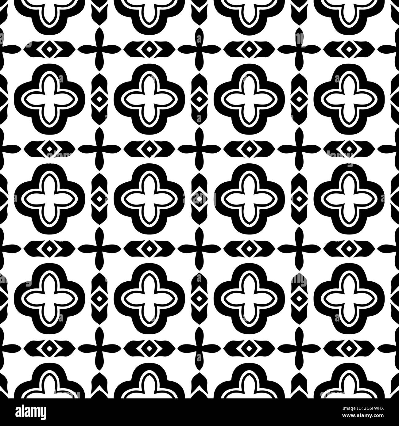 Florale nahtlose Muster Hintergrund.Geometrische Ornament für Tapeten und Hintergründe. Schwarz und Weiß Stock Vektor