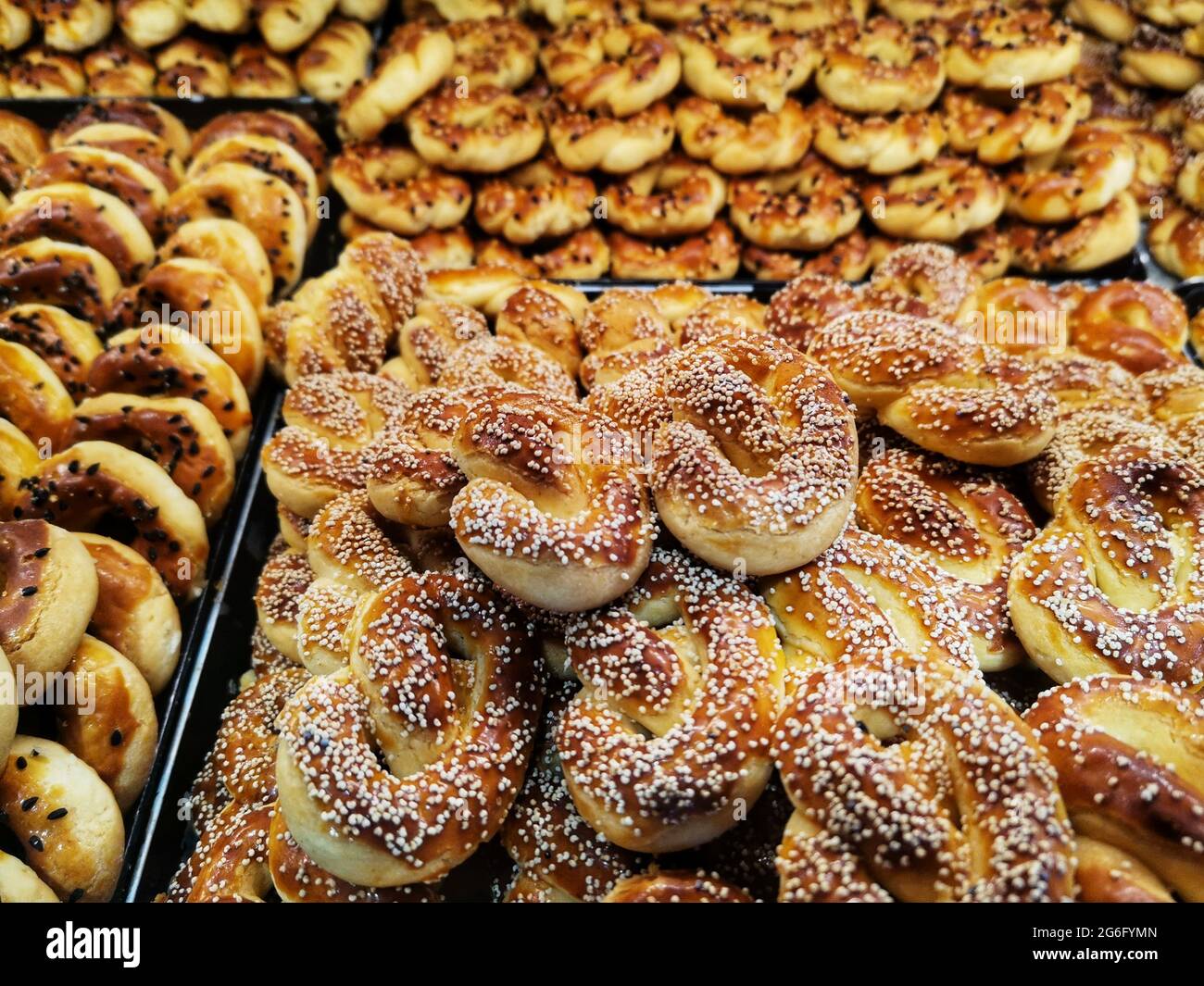 Kuchen. Patisserie. Runde trockene Kuchen. Trockener Sesamkuchen. Stockfoto