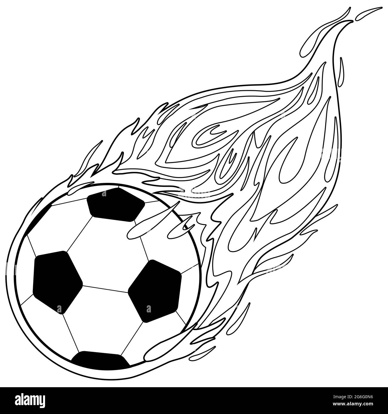 Fußball in Flammen. Schwarz-Weiß-Malseite Stockfoto