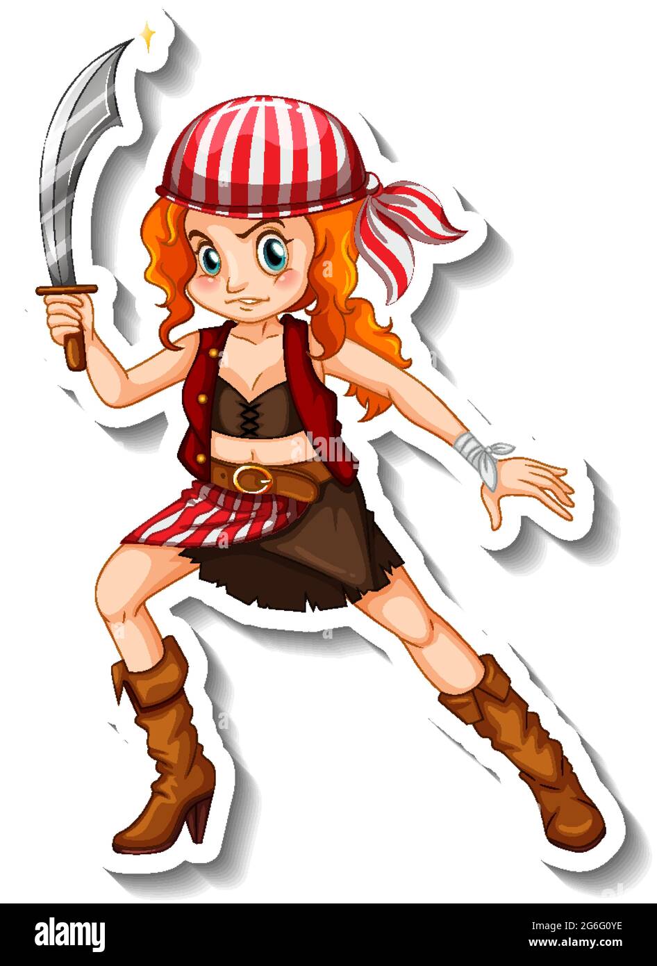 Sticker Vorlage mit einem Piraten-Mädchen Cartoon Figur isoliert  Illustration Stock-Vektorgrafik - Alamy