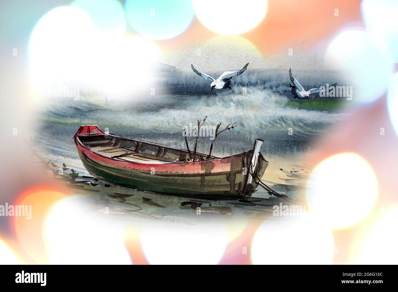 Pinselstrich , Meer- und Wellenmalerei abstrakter Aquarellhintergrund Stockfoto