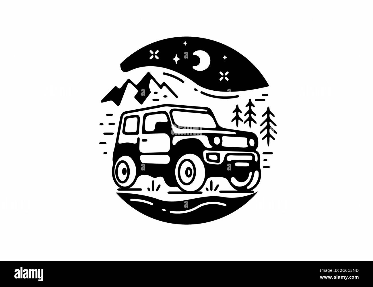 Black Line Art Illustration von Nacht Offroad-Design Stock Vektor