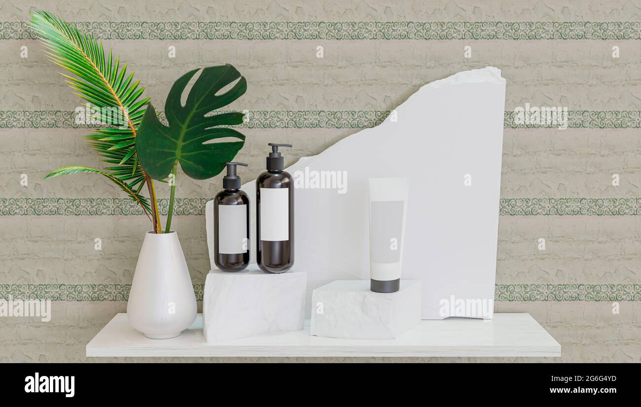 Realistische Produktpromotion Podium und Kosmetik Mockup Vorlage. 3d-Rendering Stockfoto