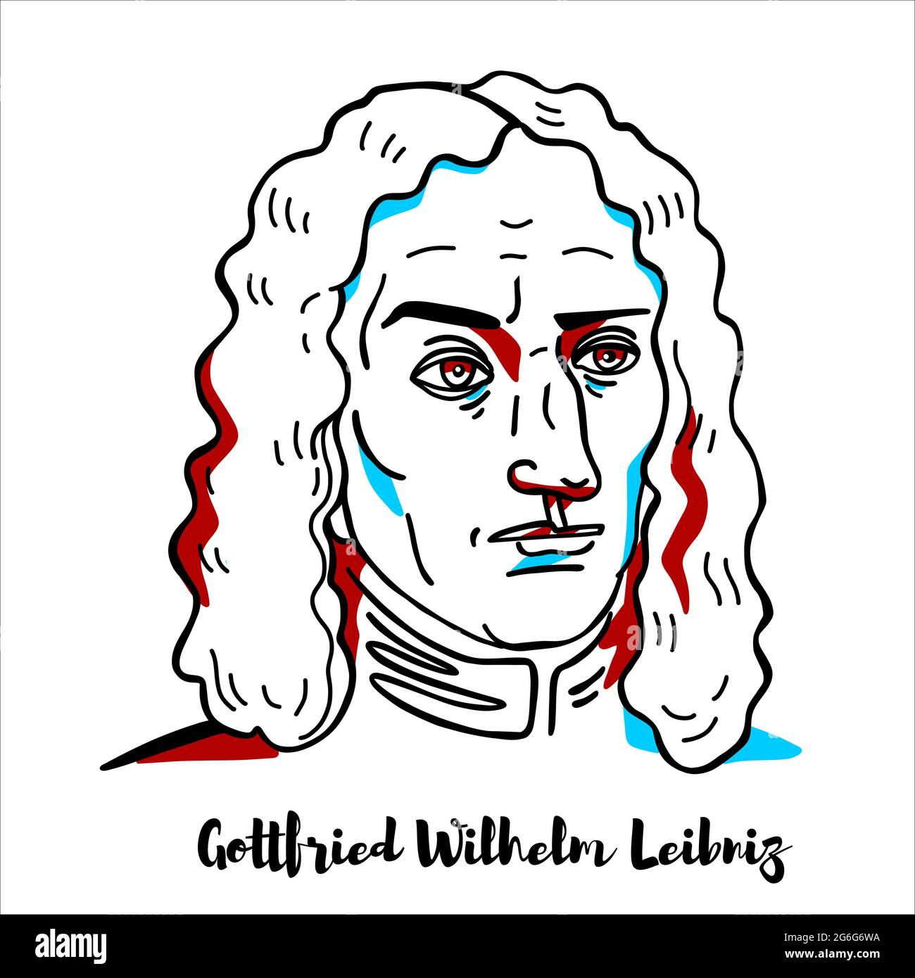 Gottfried Wilhelm Leibniz graviert Vektorportrait mit Tuschekonturen. Deutscher Universalgelehrter und Philosoph in der Geschichte der Mathematik und der Geschichte der Stock Vektor