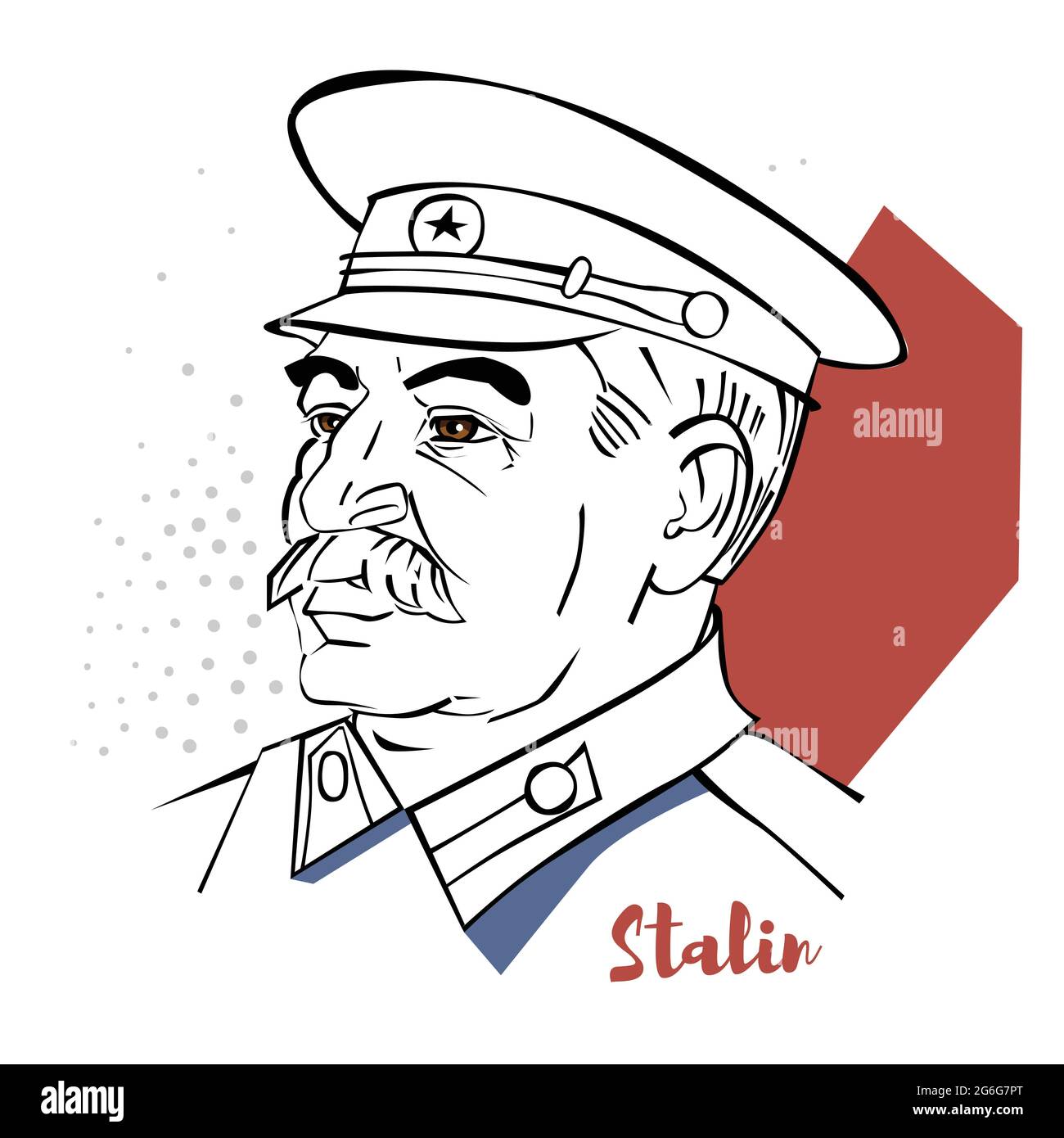 Joseph Stalin flaches Vektor-Porträt mit schwarzen Konturen. Georgischer revolutionärer und sowjetischer Politiker, der die Sowjetunion als Generalsekretär führte Stock Vektor