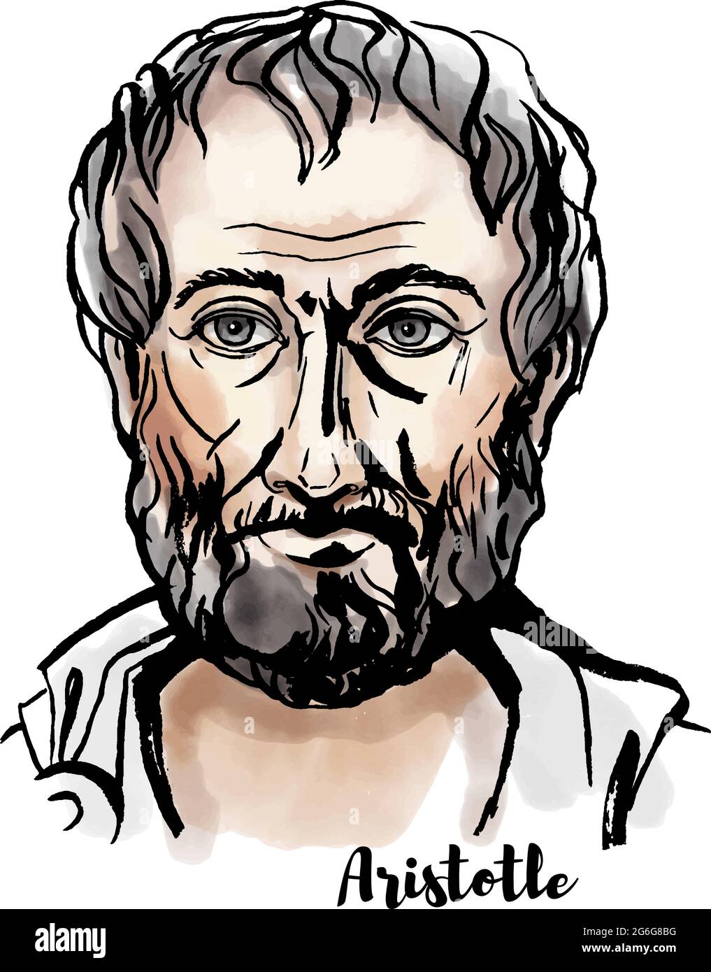 Aristoteles Aquarell-Vektor-Porträt mit Farbkonturen. Altgriechischer Philosoph und Wissenschaftler. Stock Vektor