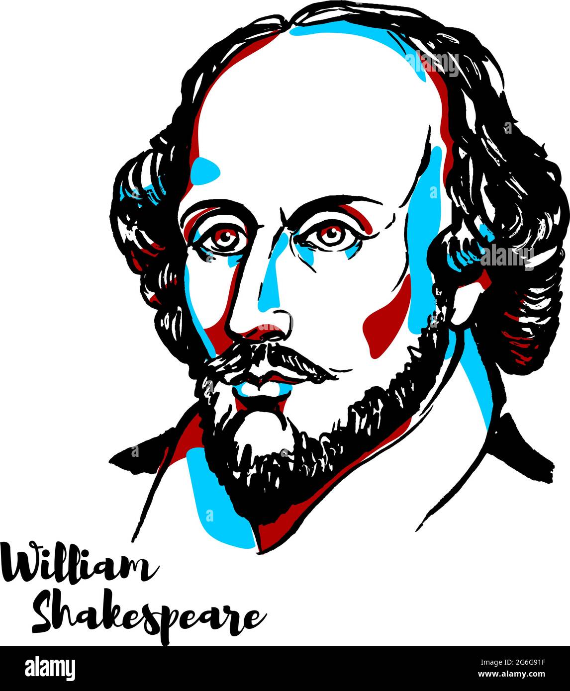 William Shakespeare Vektorportrait mit Farbkonturen. Englischer Dichter, Dramatiker und Schauspieler, weithin als der größte Schriftsteller in der angesehen Stock Vektor