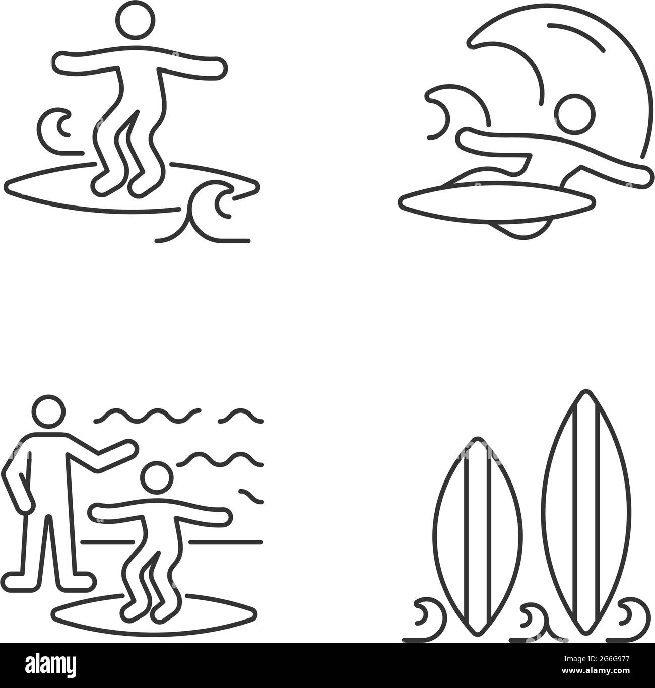 Lineare Surfboarding-Symbole gesetzt Stock Vektor