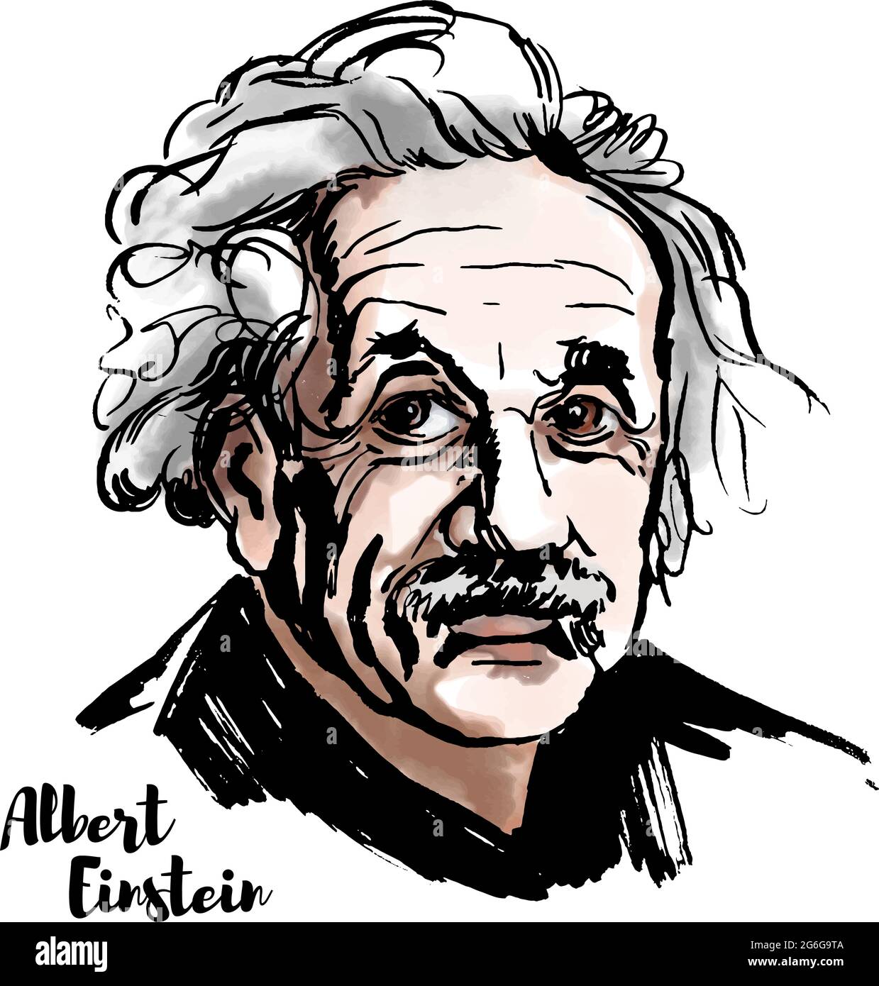 MOSKAU, RUSSLAND - 20. MÄRZ 2018: Albert Einstein Aquarell-Vektorportrait mit Farbkonturen. Der theoretische Physiker, der die Theorie von r entwickelte Stock Vektor
