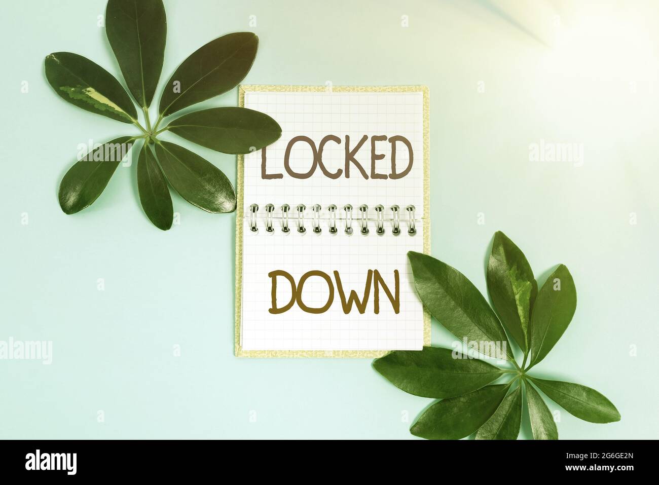 Inspiration mit Schild „Locked Down“. Konzeptionelle Foto Notfall Maßnahme, die zeigt aus Sperrgebiet verhindert Erstellung Natur Theme Blog Stockfoto