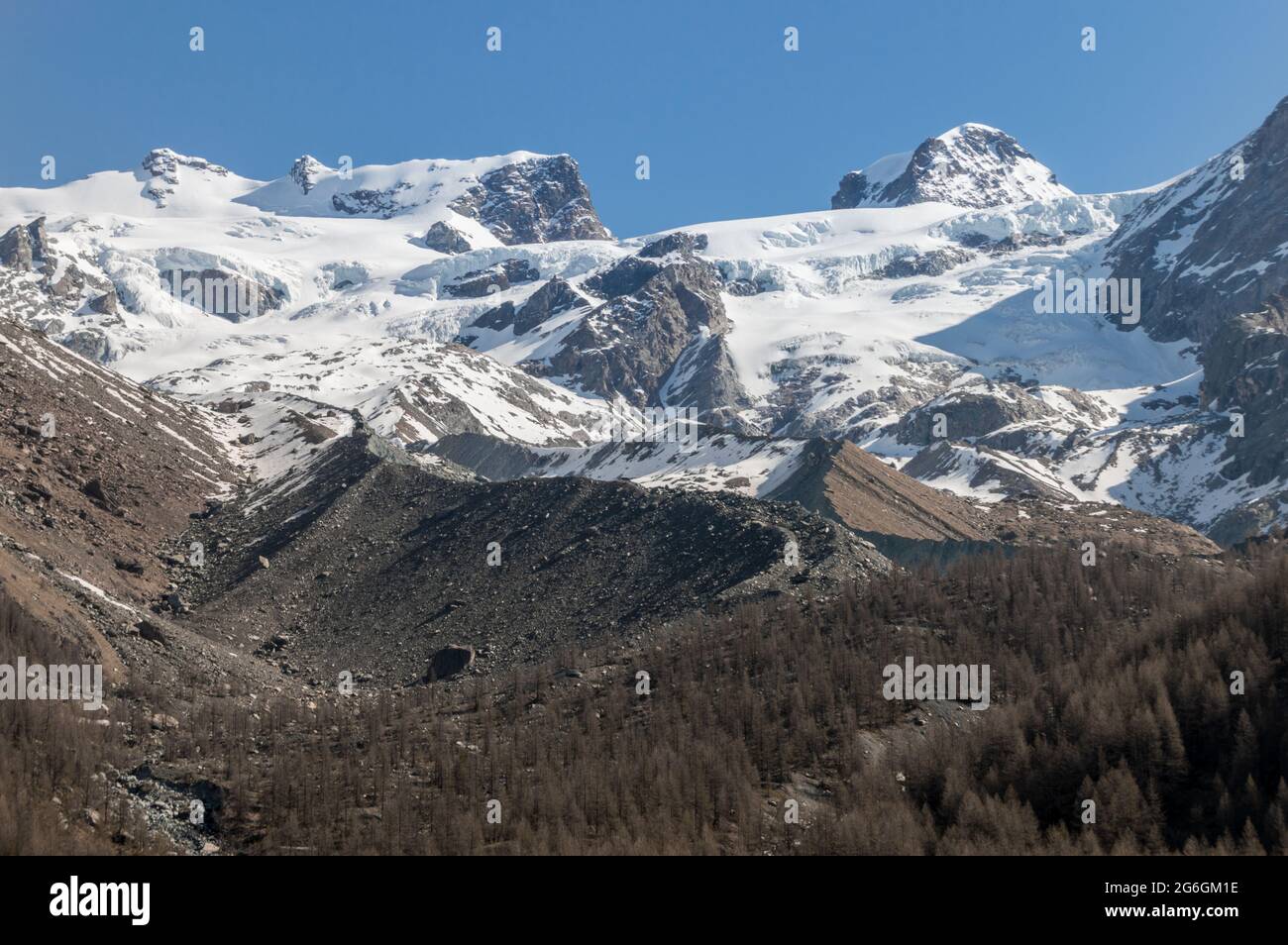 Detail der felsigen Landschaft des Monte Rose in der Nähe des Sees Blu im Ayas-Tal, aostatal, italien Stockfoto