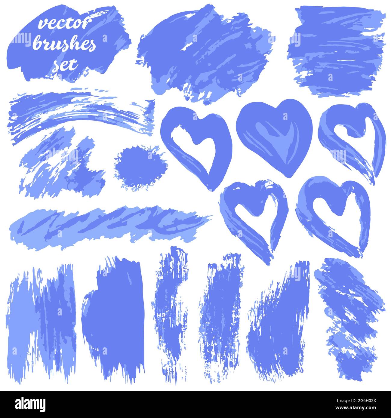 Sammlung von blauen Bicolor-Farbe, Tinte Pinselstriche, Pinsel, Blots, Linien, Grungy. Felder mit schmutzigen Designelementen Stock Vektor