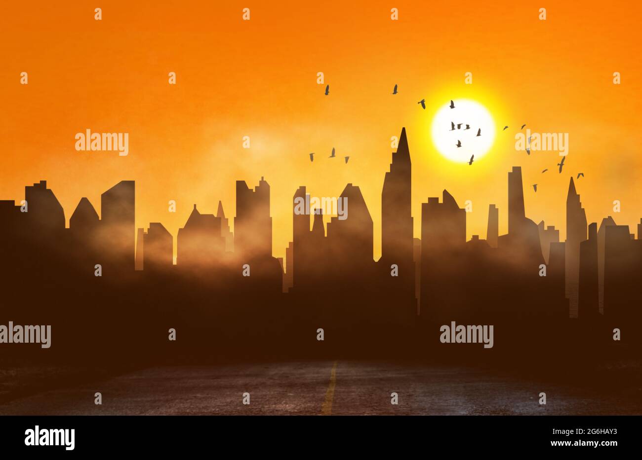 Hitzewelle in der verbrannten Stadt, Hochtemperaturrekorde Stockfoto