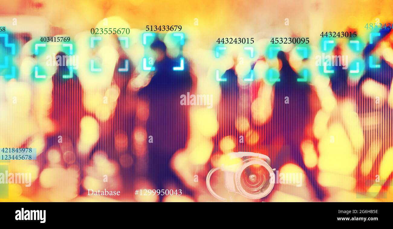Gesichtserkennungstechnologie Konzept Abbildung: große Daten- und Sicherheit in der Stadt Stockfoto