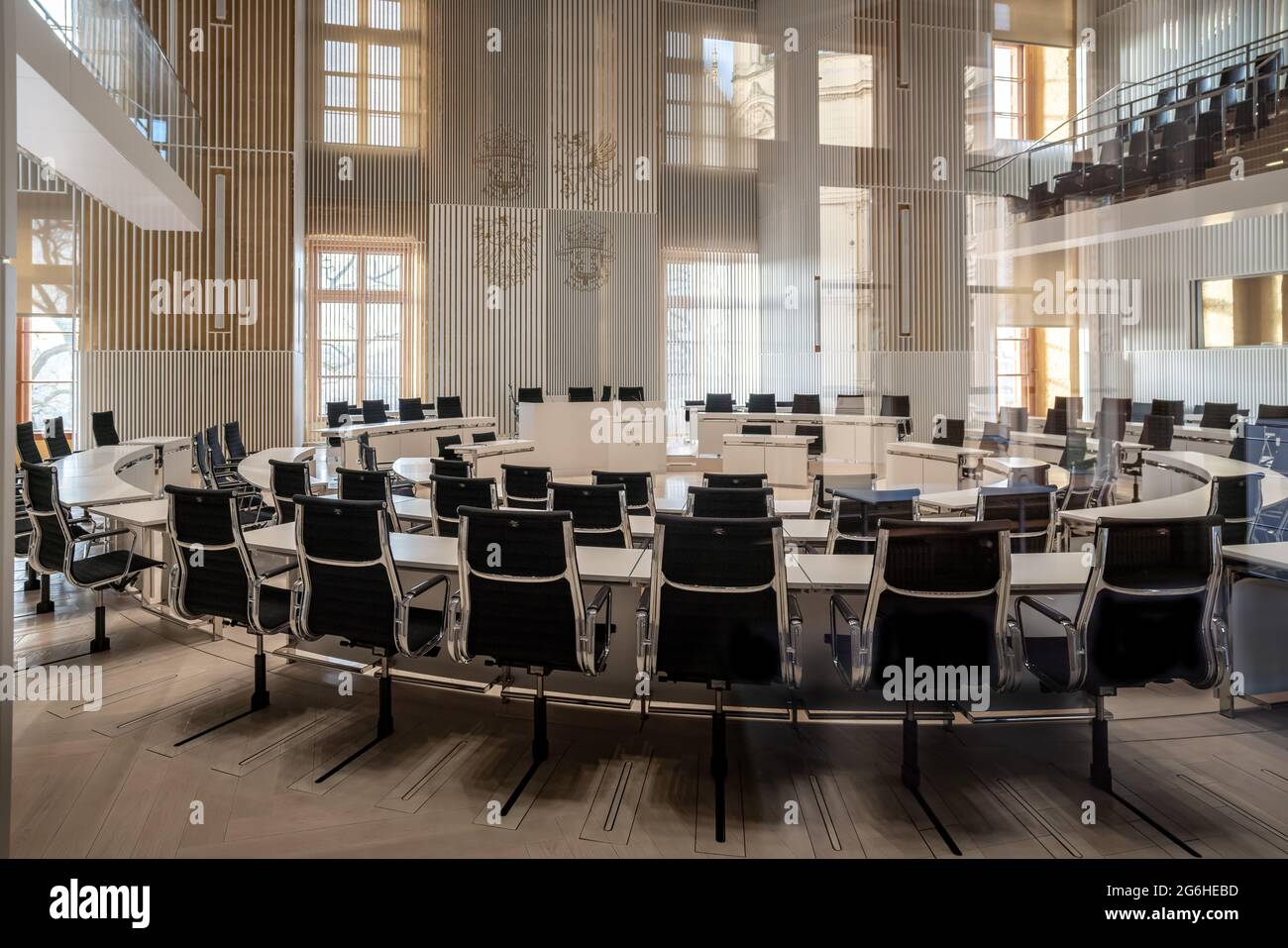 Landtag Mecklenburg-Vorpommern (Mecklenburg-Vorpommern) Plenarsaal im Schloss Schwerin - Schwerin, Deutschland Stockfoto
