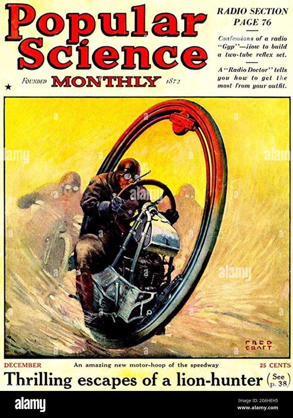 POPULAR SCIENCE ein amerikanisches vierteljährliches Magazin, das erstmals 1872 veröffentlicht wurde. Die Dezember 1924 Ausgabe zeigt ein neues Konzept für den Speedway-Rennsport. Stockfoto