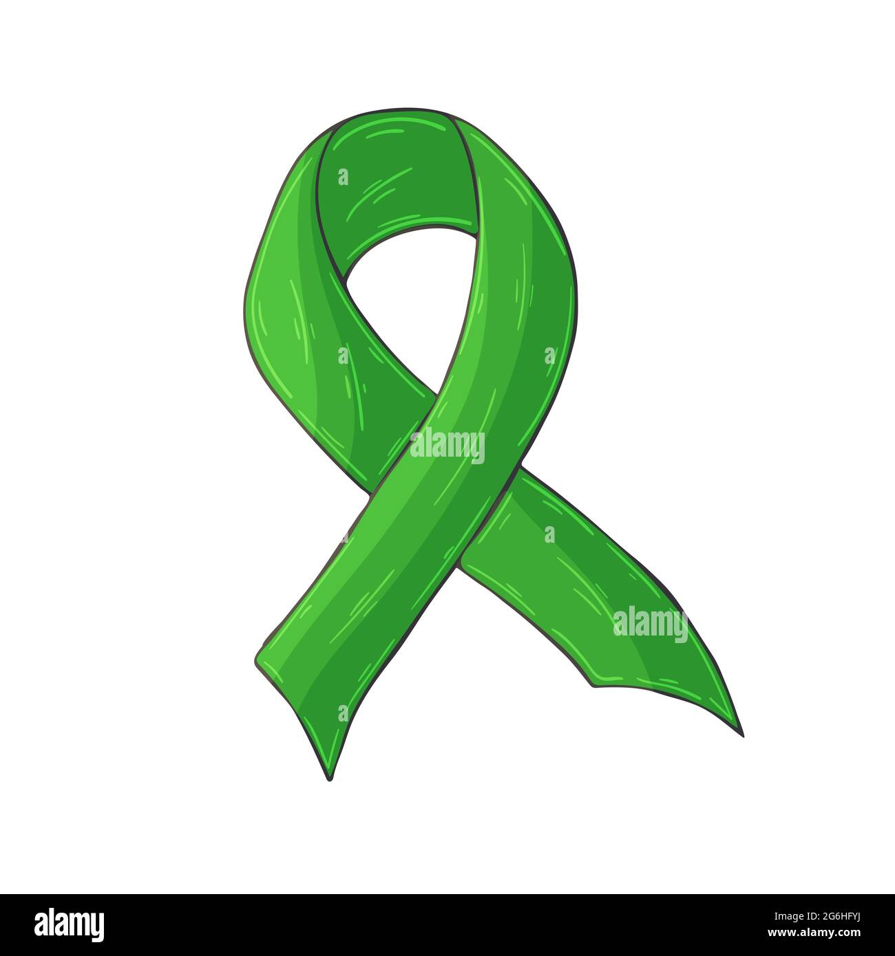 Vektorsymbol im Handzeichnen-Stil. Bild auf weißem Hintergrund isoliert. Grünes Band. Lyme-Borreliose Problem Stock Vektor