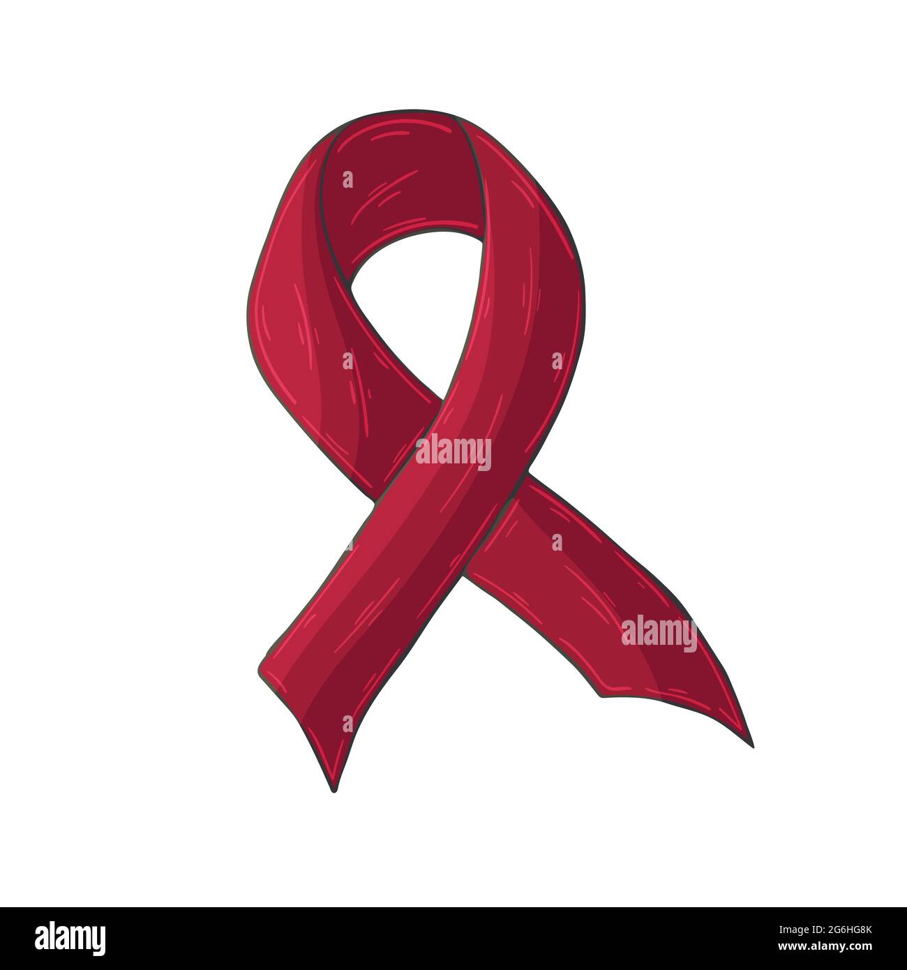 Vektorsymbol im Handzeichnen-Stil. Bild auf weißem Hintergrund isoliert. Dunkelrotes Band. Unterstützung für Behinderte Stock Vektor