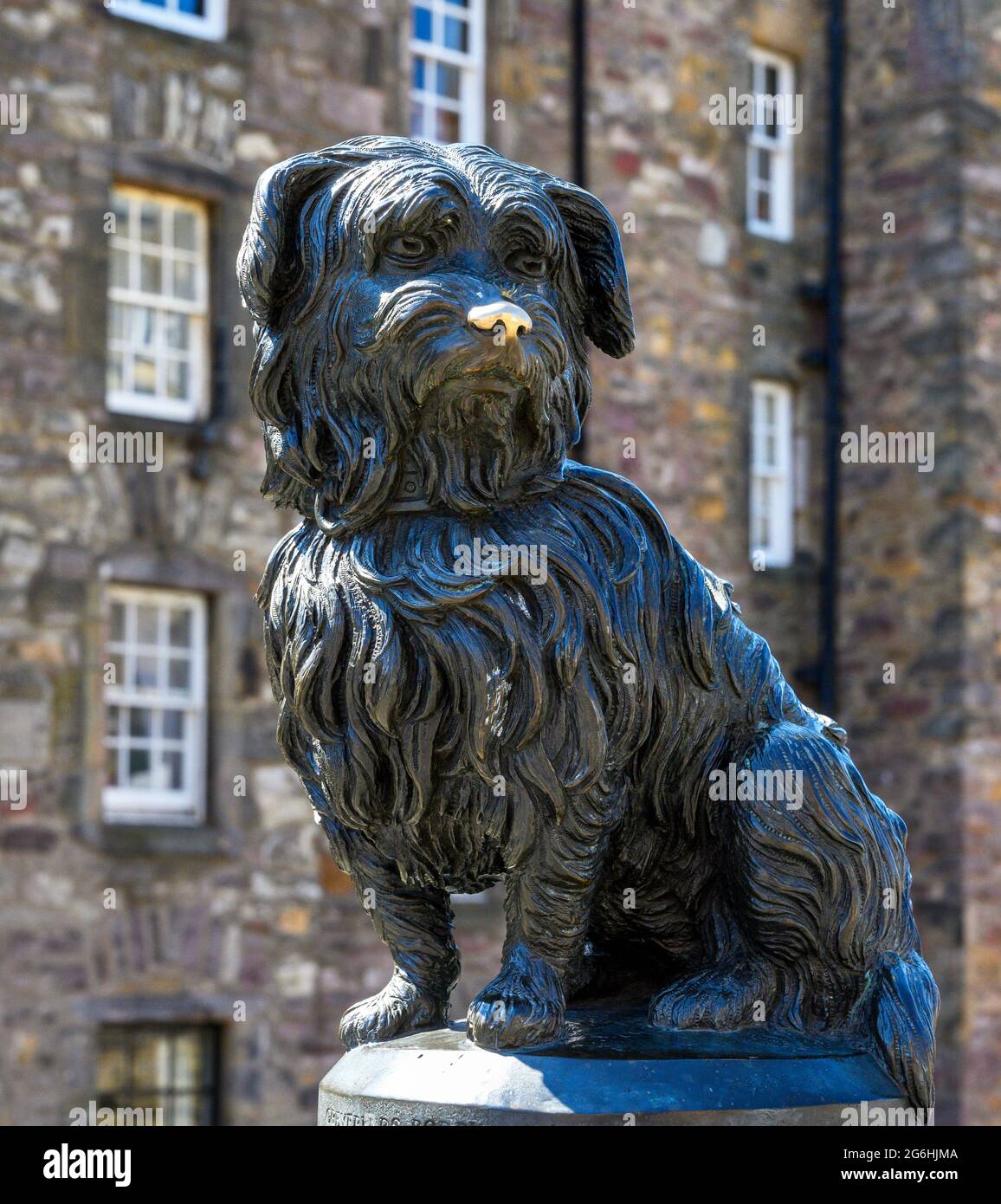 Statue von Greyfriars Bobby, dem Skye Terrier, der angeblich 14 Jahre lang über seinem Meistergrab Wache hielt, Candlemakers Row, Edinburgh, Schottland Stockfoto