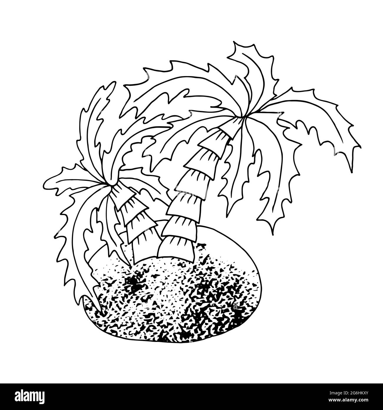 Kontur. Insel mit Palmen. Marine Thema Symbol in Hand zeichnen Stil. Niedliche kindliche Illustration des Meeres Leben. Symbol, Abzeichen, Aufkleber, Aufdruck für Kleidung Stock Vektor