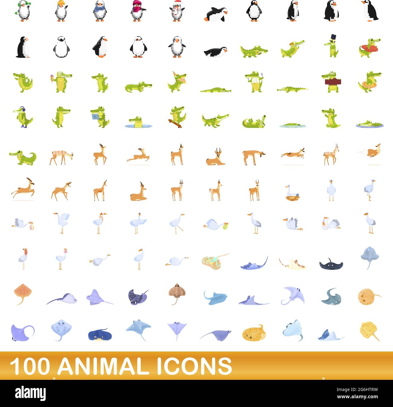 100 Tier Icons einstellen. Cartoon Abbildung: 100 Tier icons Vektor auf ...