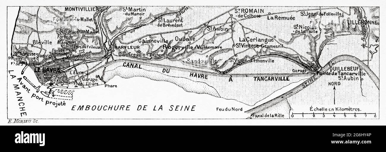 Tancarville Canal, Seine Maritime. Frankreich. Europa. Alte, gravierte Illustration aus dem 19. Jahrhundert von La Nature 1888 Stockfoto