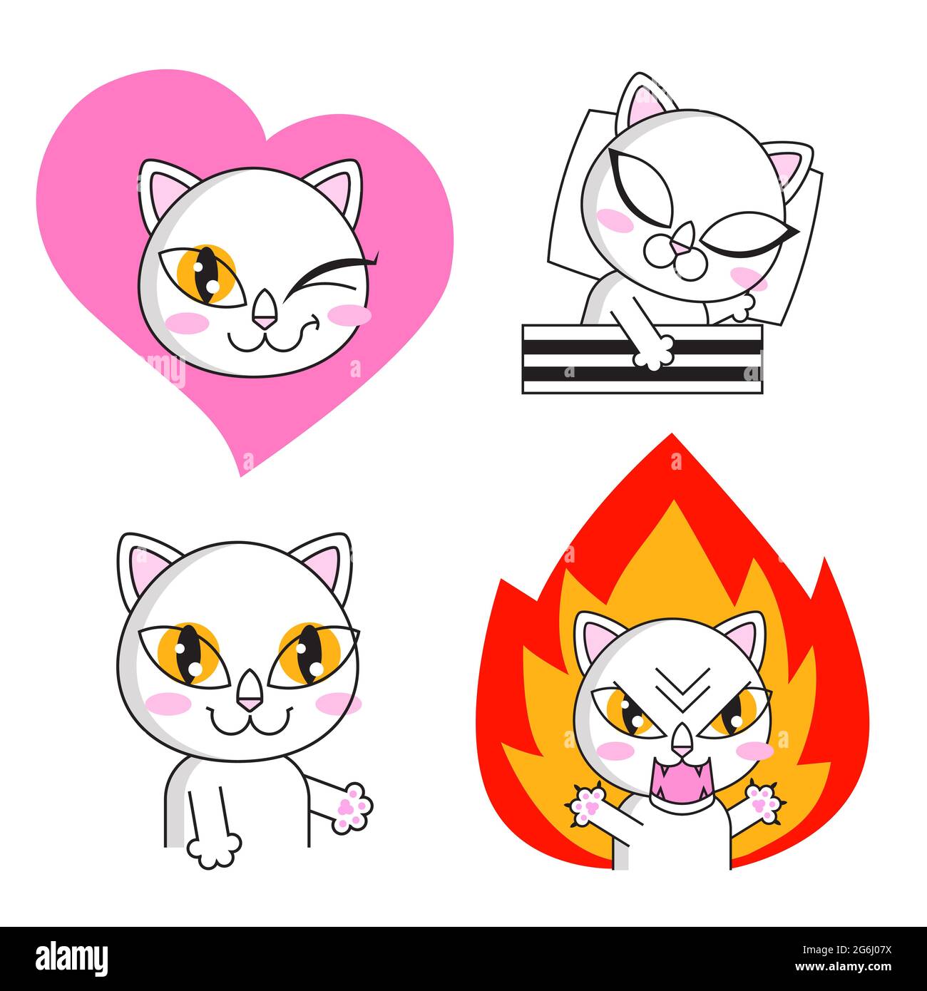 Niedliche Katze Set Aufkleber isoliert auf weiß Stock Vektor