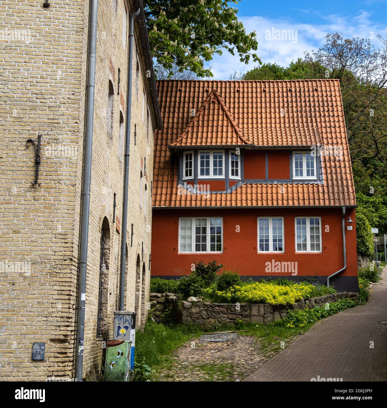 Restauriertes Gebäude namens Margarethenhof im Stadtteil Jürgen von der Altstadt von Flensburg, Deutschland, Europa Stockfoto