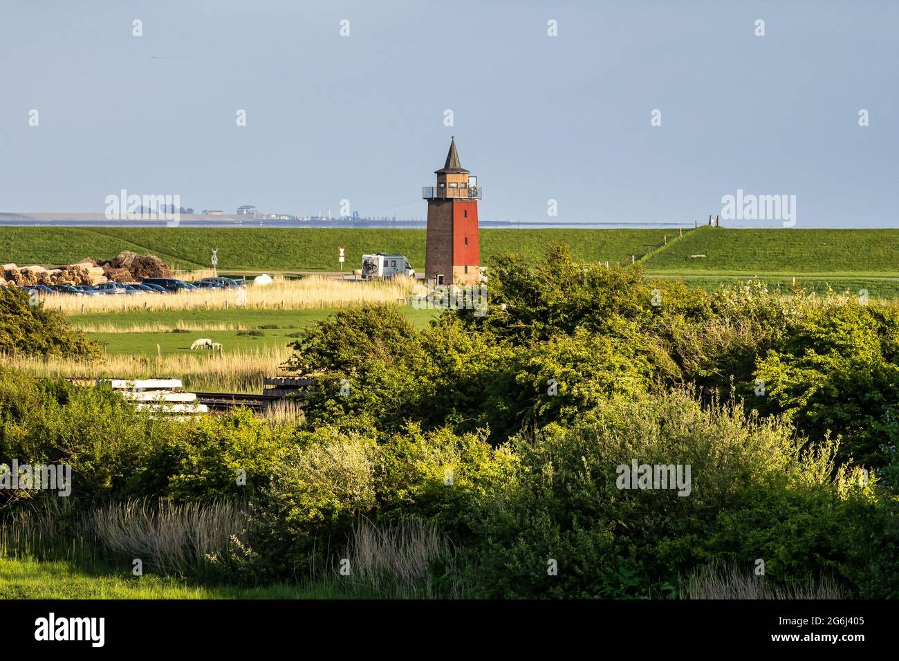 Blick auf den Leuchtturm am Strand in Dagebuell, Schleswig Holstein, Deutschland in Europa Stockfoto