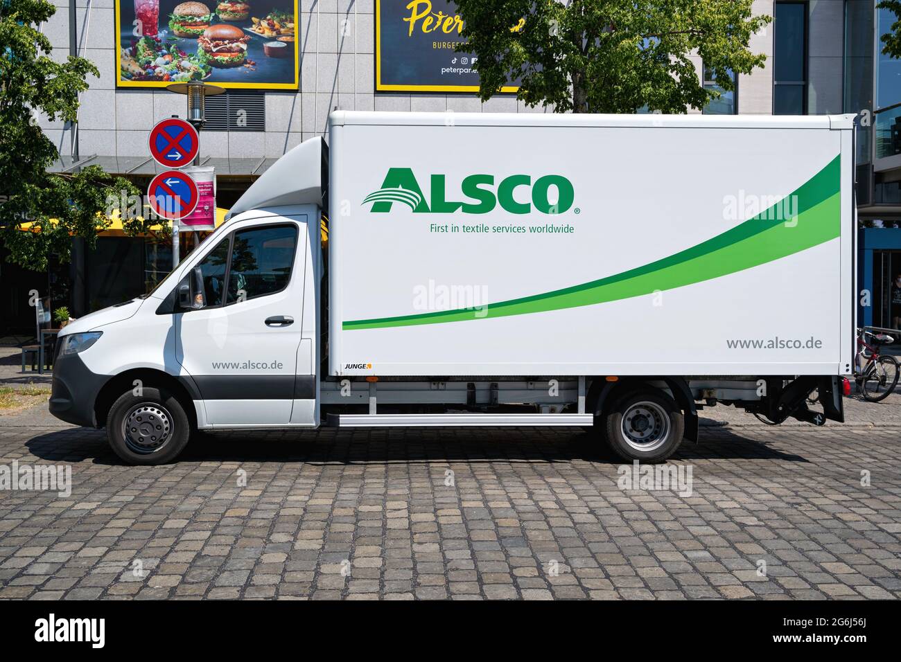 ALSCO Mercedes-Benz Sprinter Lieferwagen. Stockfoto