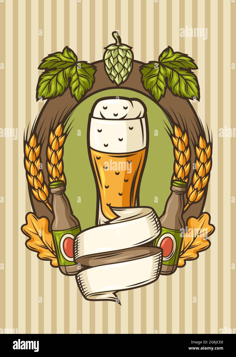 Abzeichen für Bierfest oder Oktoberfest. Hintergrund für Pub- oder Barmenüs und Flyer. Stock Vektor
