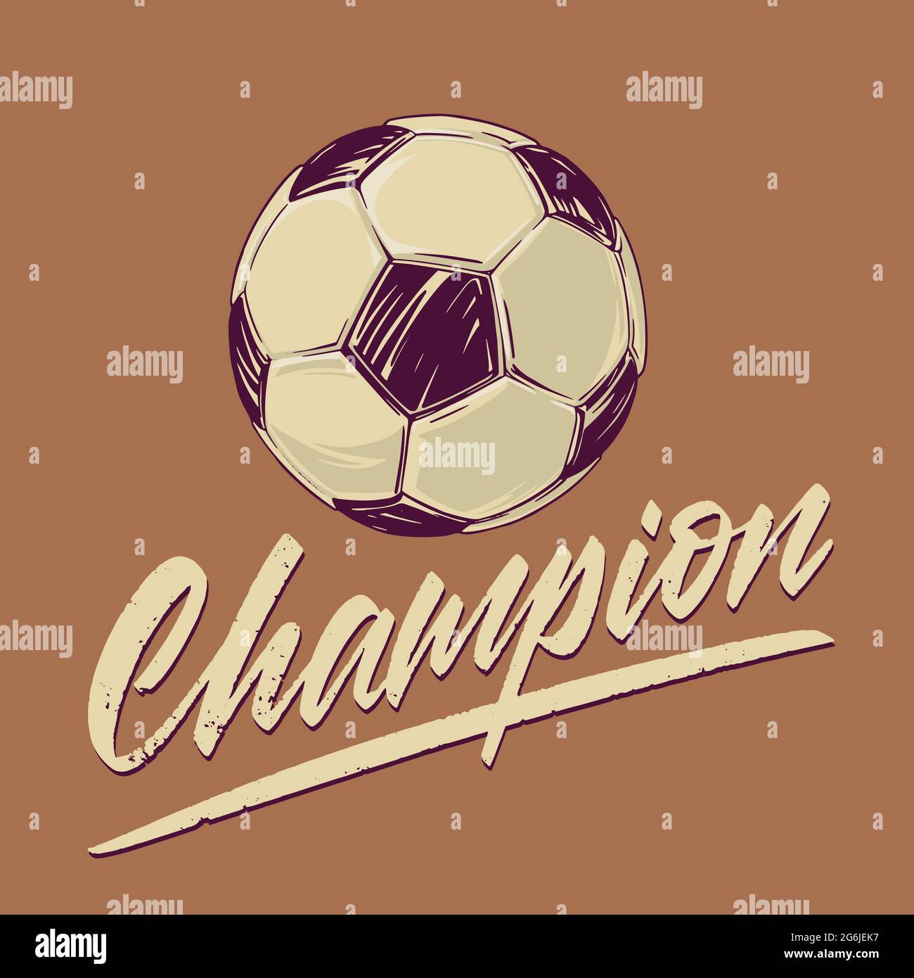Konzept zum Thema Fußball - ein Ball mit der Aufschrift Champion im Vintage-Stil. Hintergrund für ein Banner oder Bild zum Drucken auf einem T Stock Vektor