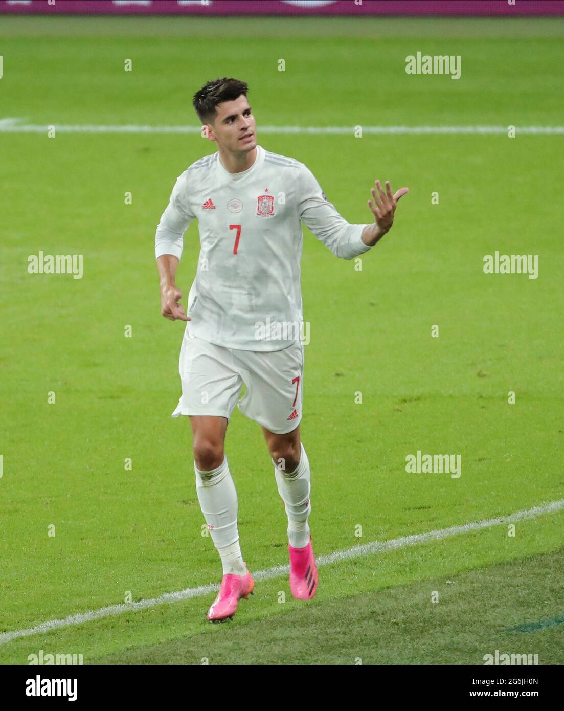 ALVARO MORATA FEIERT EQUALIZER, ITALIEN V SPANIEN, 2021 Stockfoto