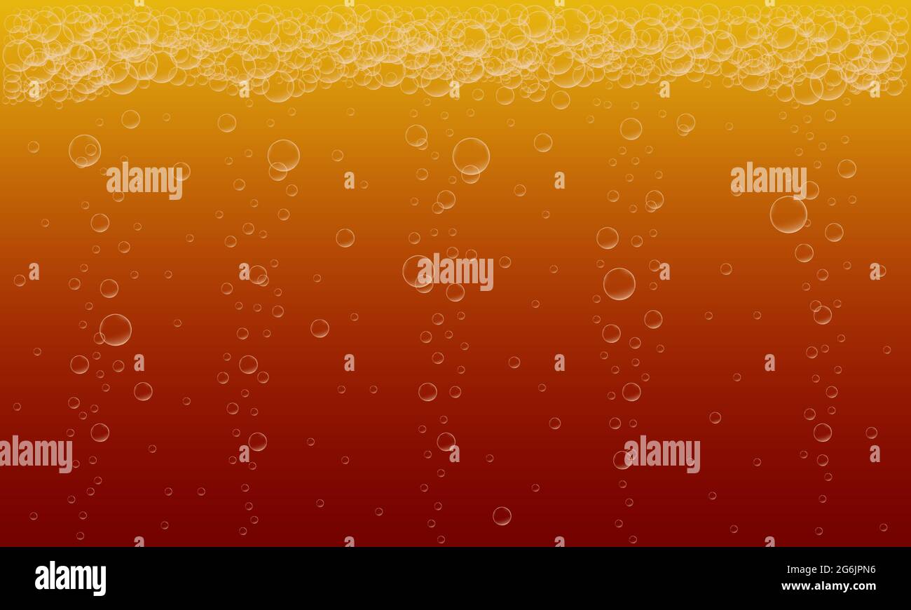 Kohlensäurehaltige Getränke Hintergrund. Bier- oder Cola-Textur. Kohlensäurehaltiges Getränk mit vielen Luftblasen. Vektor-realistische Darstellung. Stock Vektor