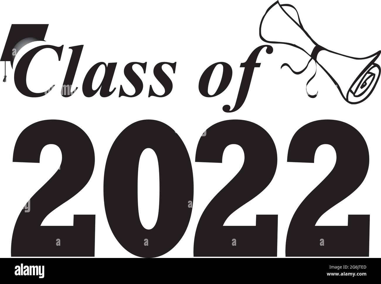 Grafiktraphik der Klasse 2022 mit Mütze und Diplom Stock Vektor
