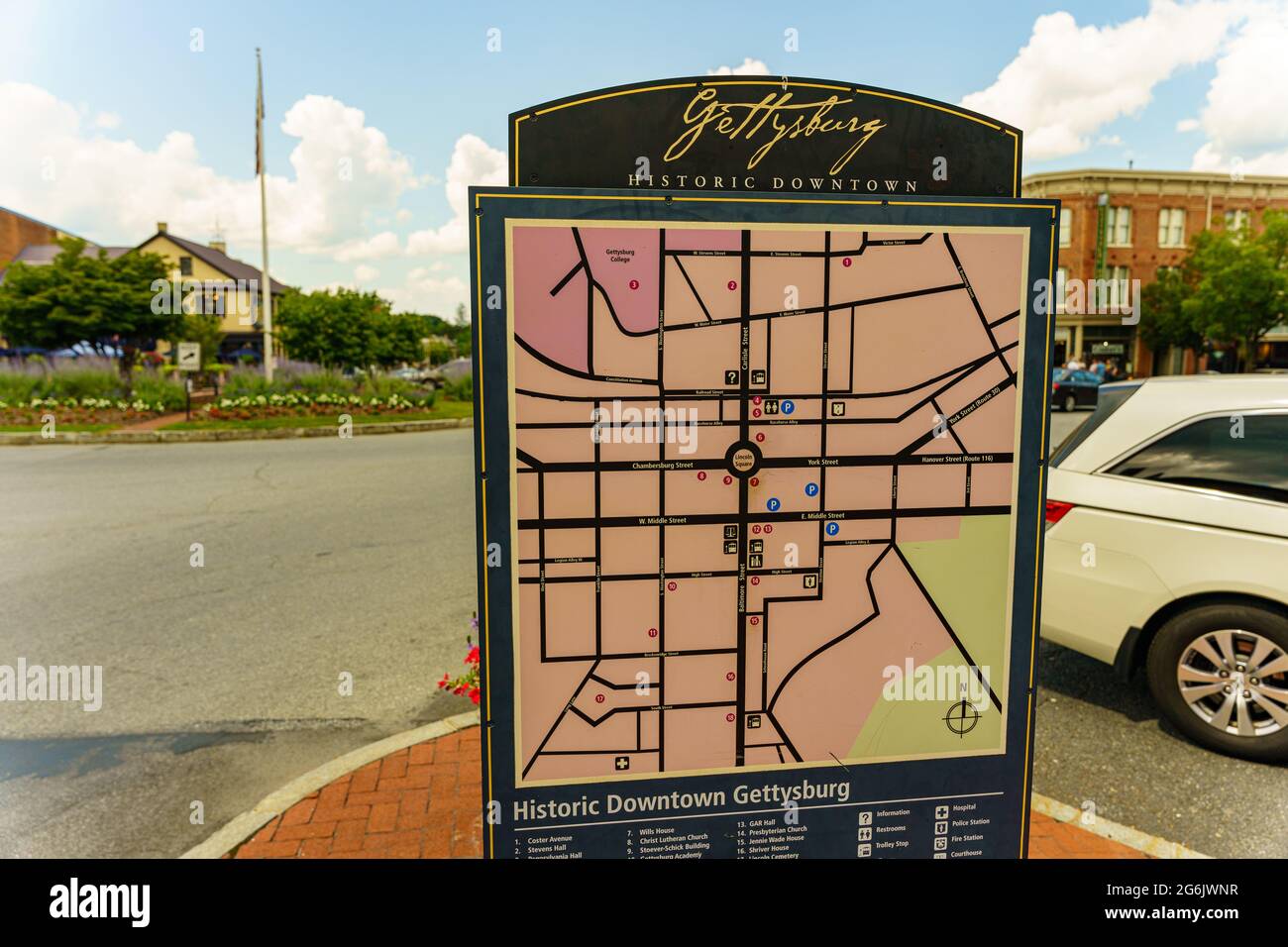 Gettysburg, PA, USA 4. Juli 2021 Ein Stadtplan in der historischen