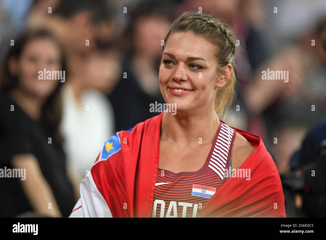 Sandra Perkovic (Kroatien). Diskuswurf Goldmedaille. IAAF Leichtathletik-Weltmeisterschaften London 2017 Stockfoto